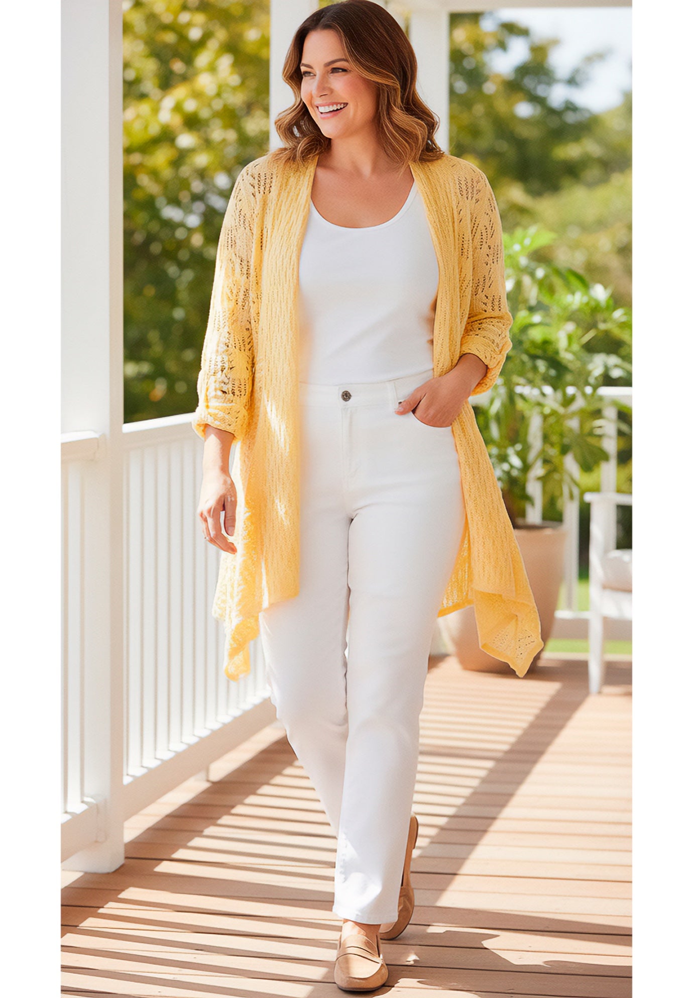 Open Front Pointelle Cardigan Sweater image number 0