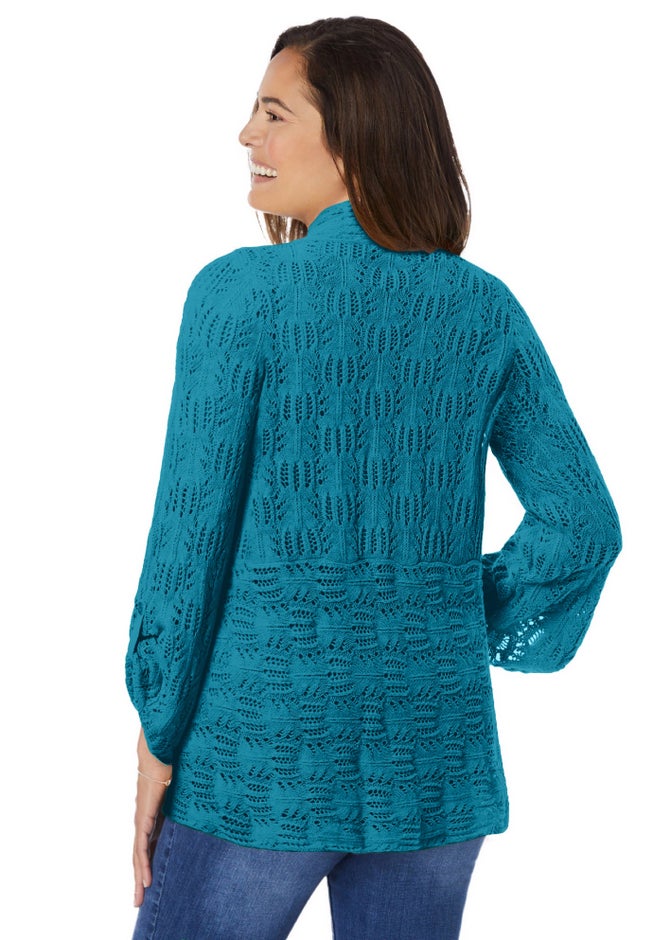 Open Front Pointelle Cardigan Sweater image number 1
