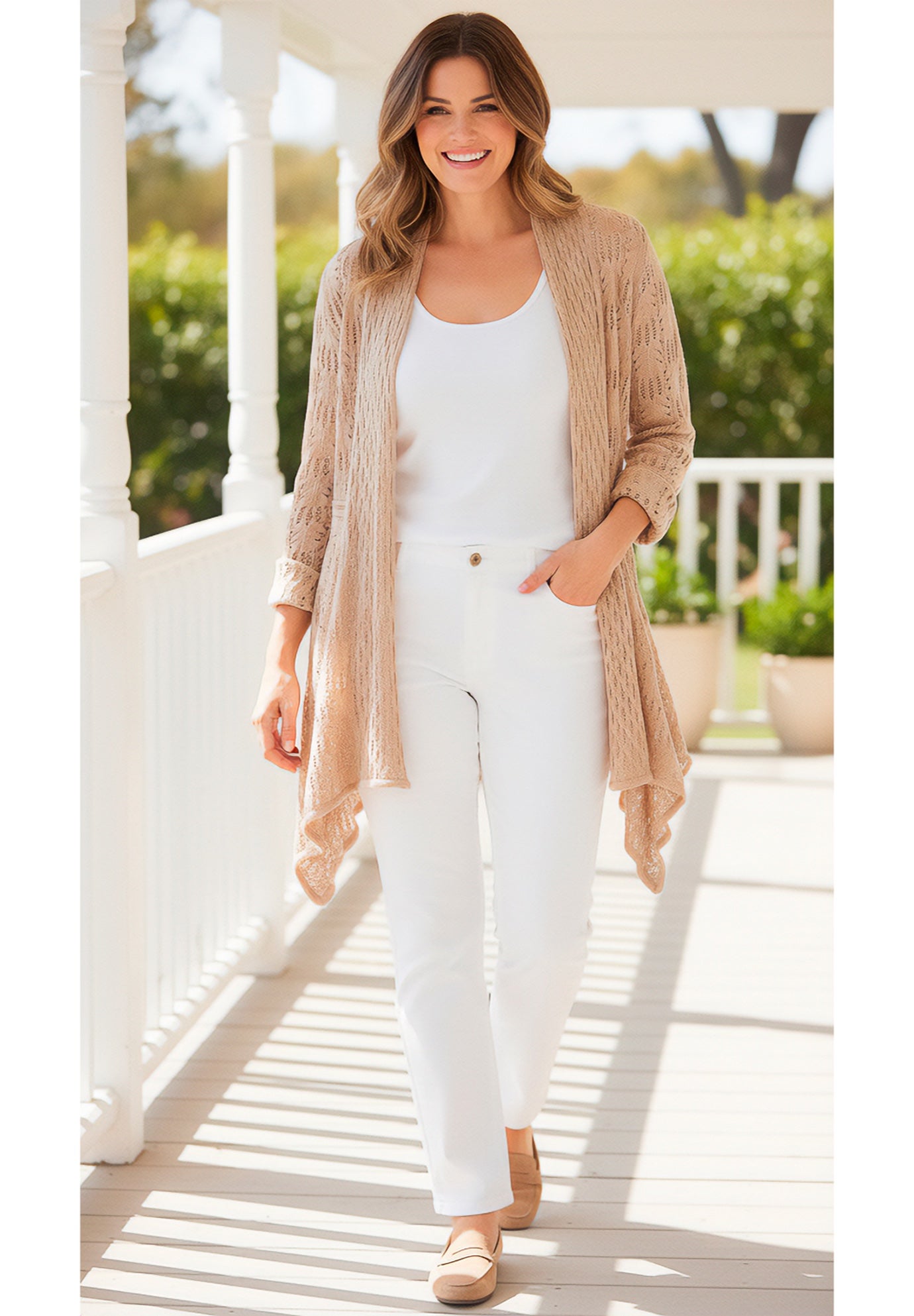 Open Front Pointelle Cardigan Sweater image number 0