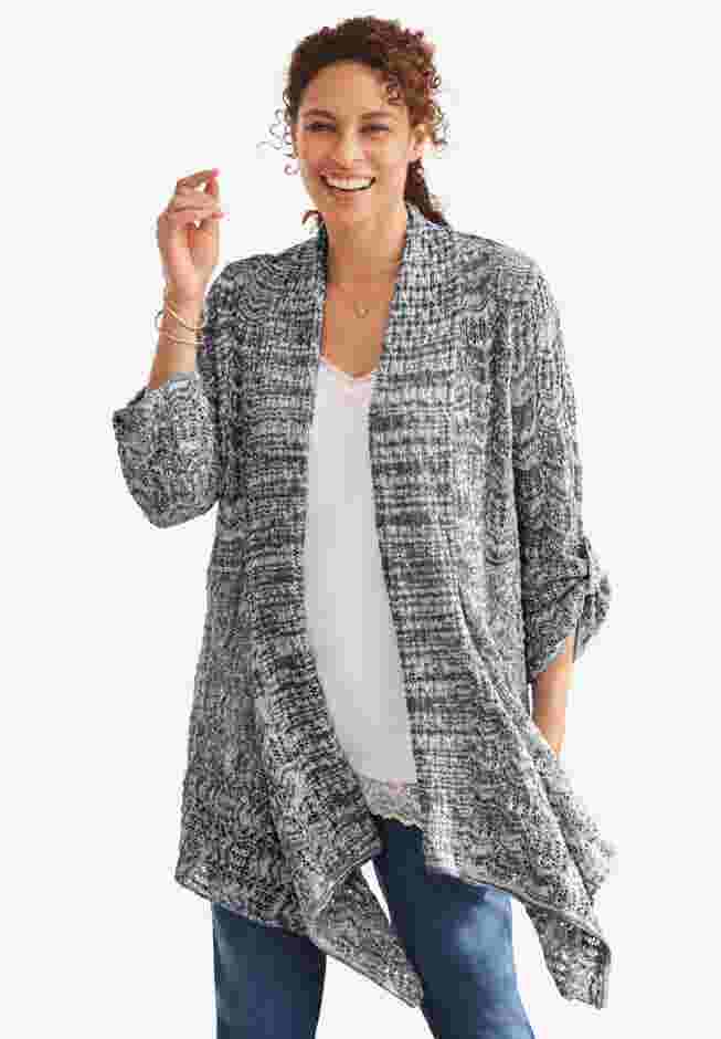 Open Front Pointelle Cardigan image number 5