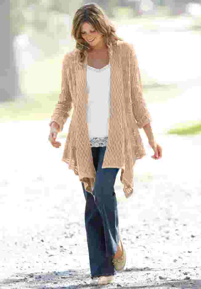 Open Front Pointelle Cardigan image number 6
