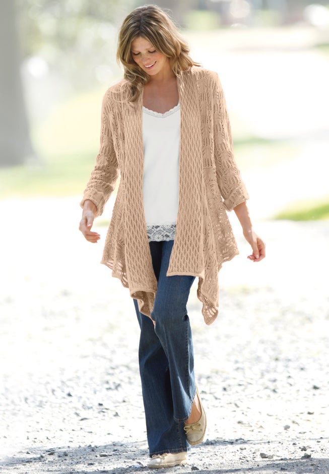 Open Front Pointelle Cardigan image number 4
