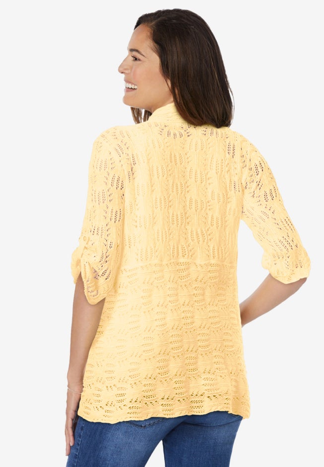 Open Front Pointelle Cardigan Sweater image number 2