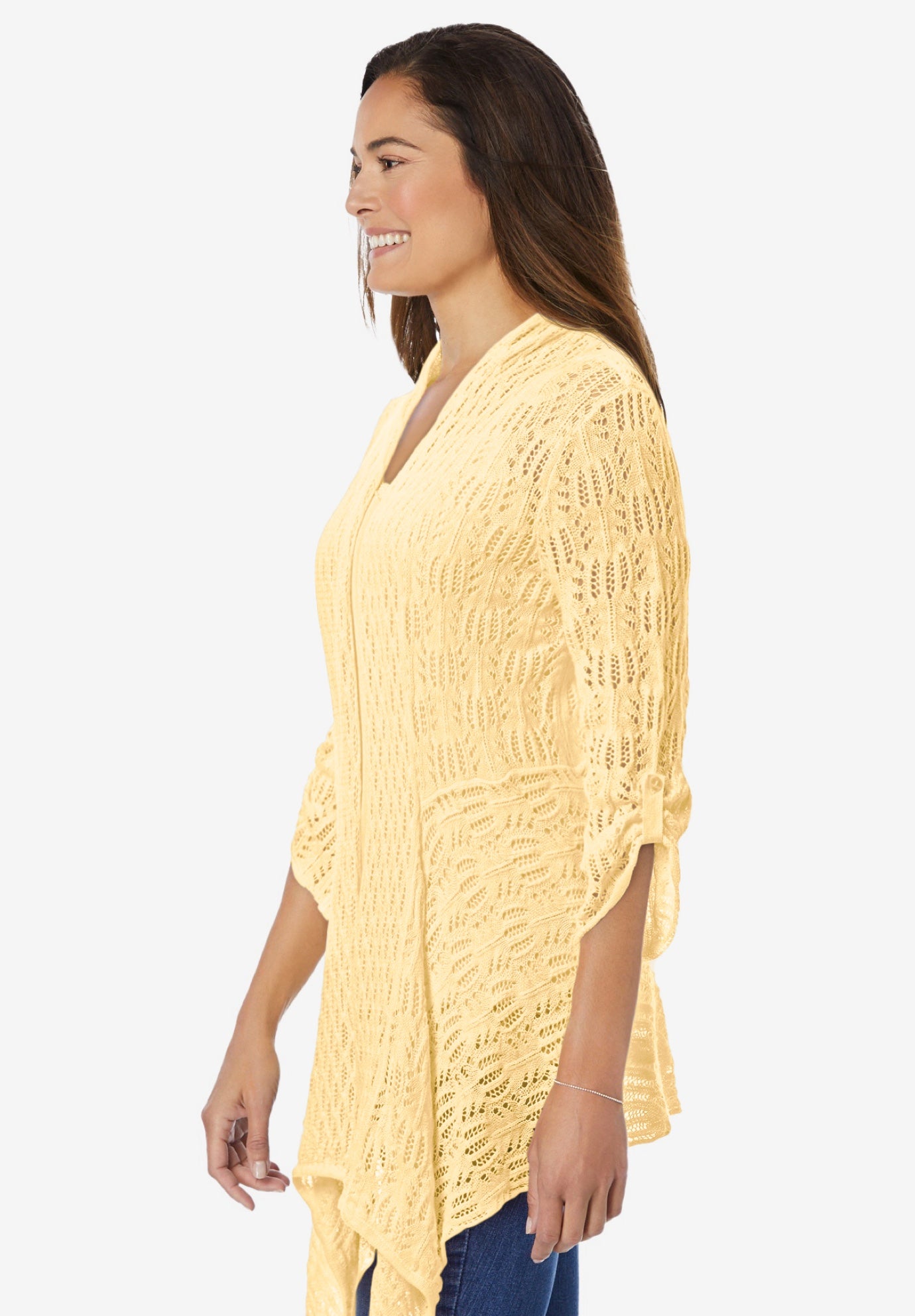 Open Front Pointelle Cardigan Sweater image number 3