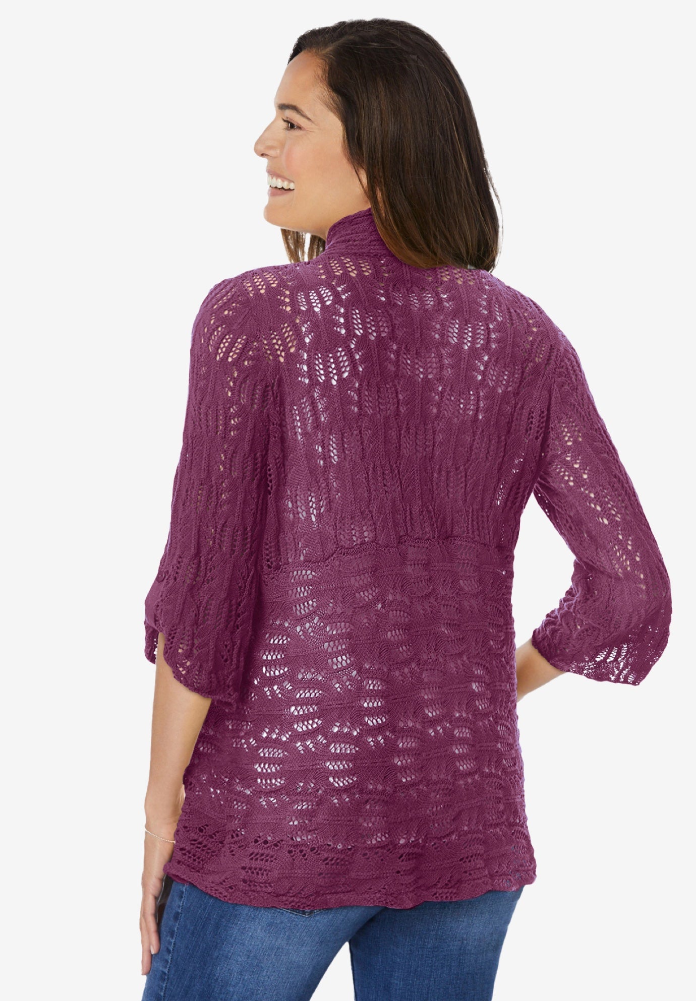 Open Front Pointelle Cardigan Sweater image number 1