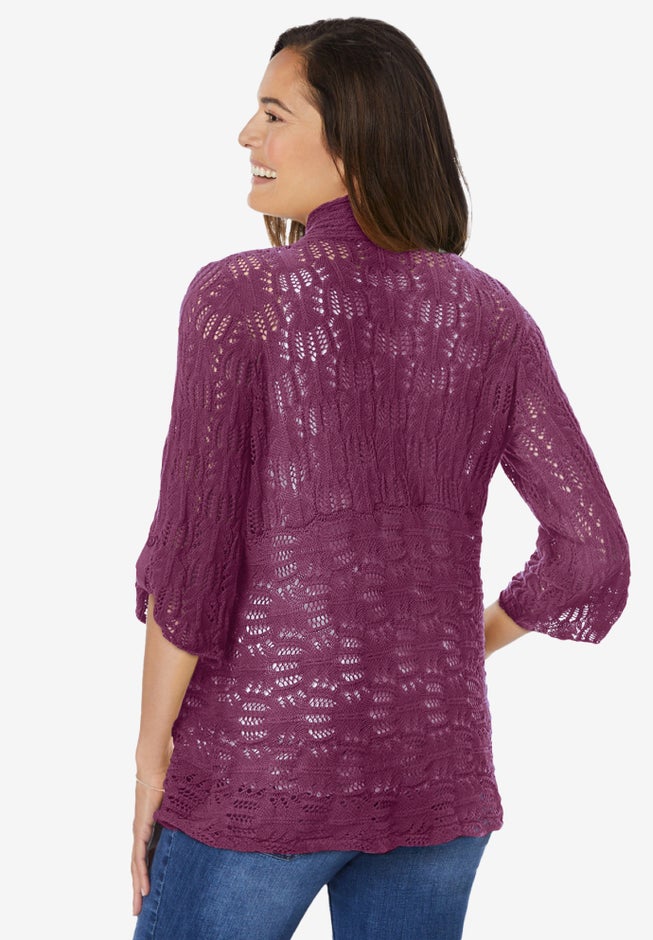 Open Front Pointelle Cardigan Sweater image number 1