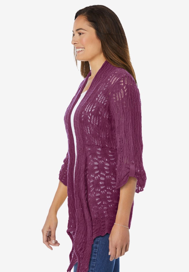 Open Front Pointelle Cardigan Sweater image number 2