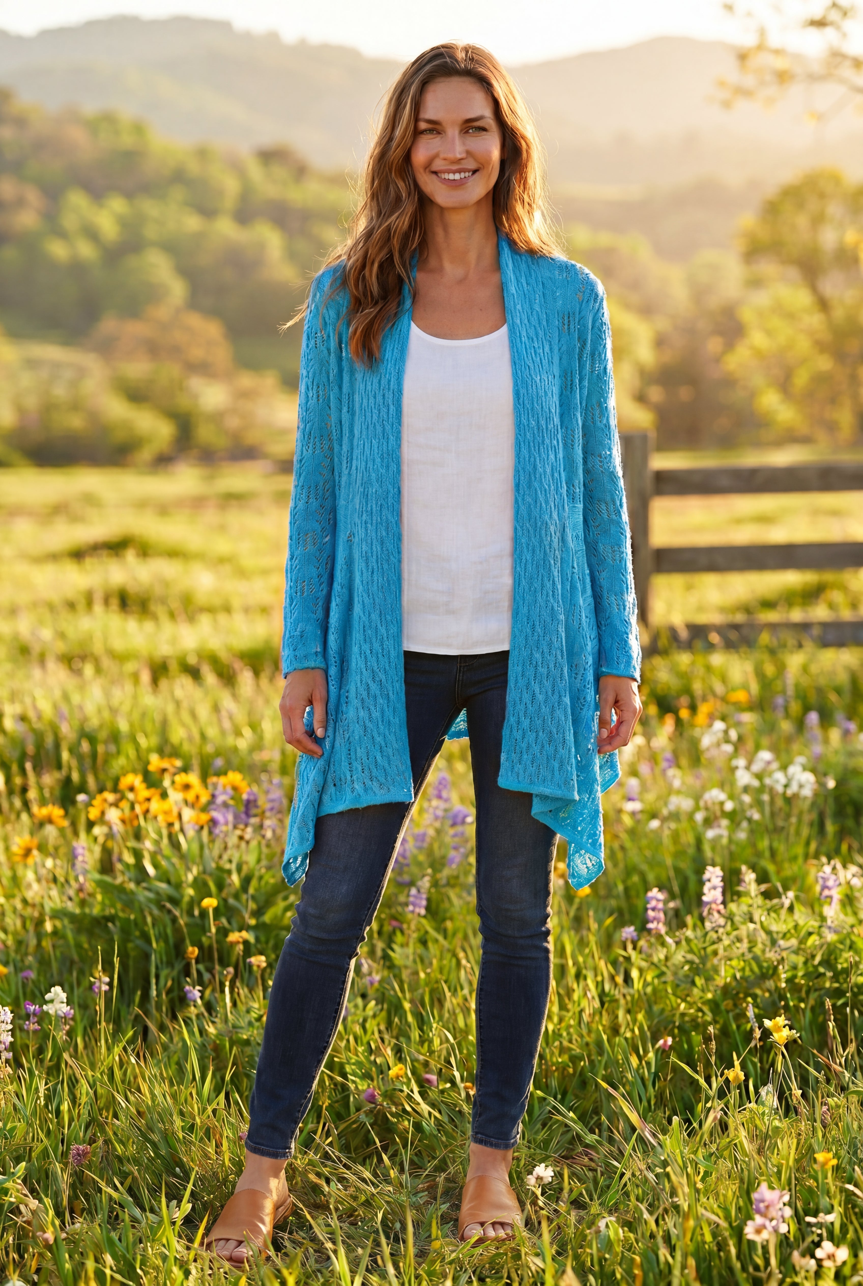 Open Front Pointelle Cardigan Sweater image number 0