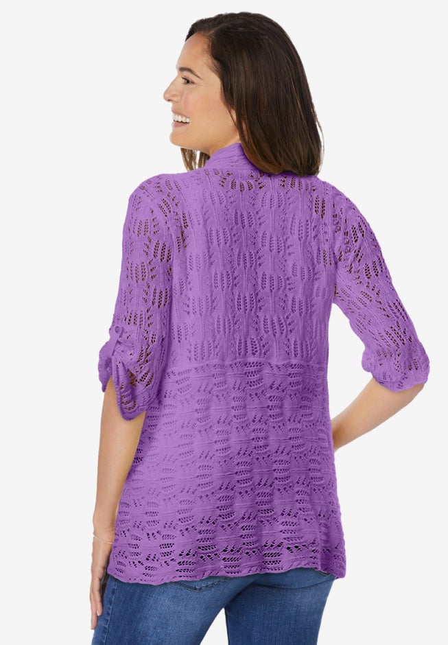 Open Front Pointelle Cardigan Sweater image number 1