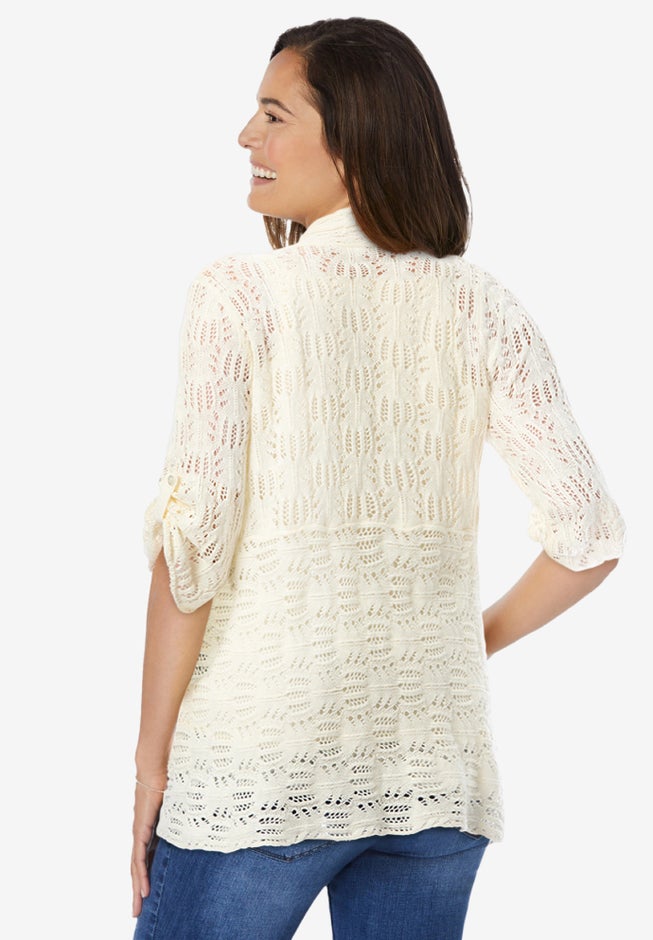 Open Front Pointelle Cardigan Sweater image number 1