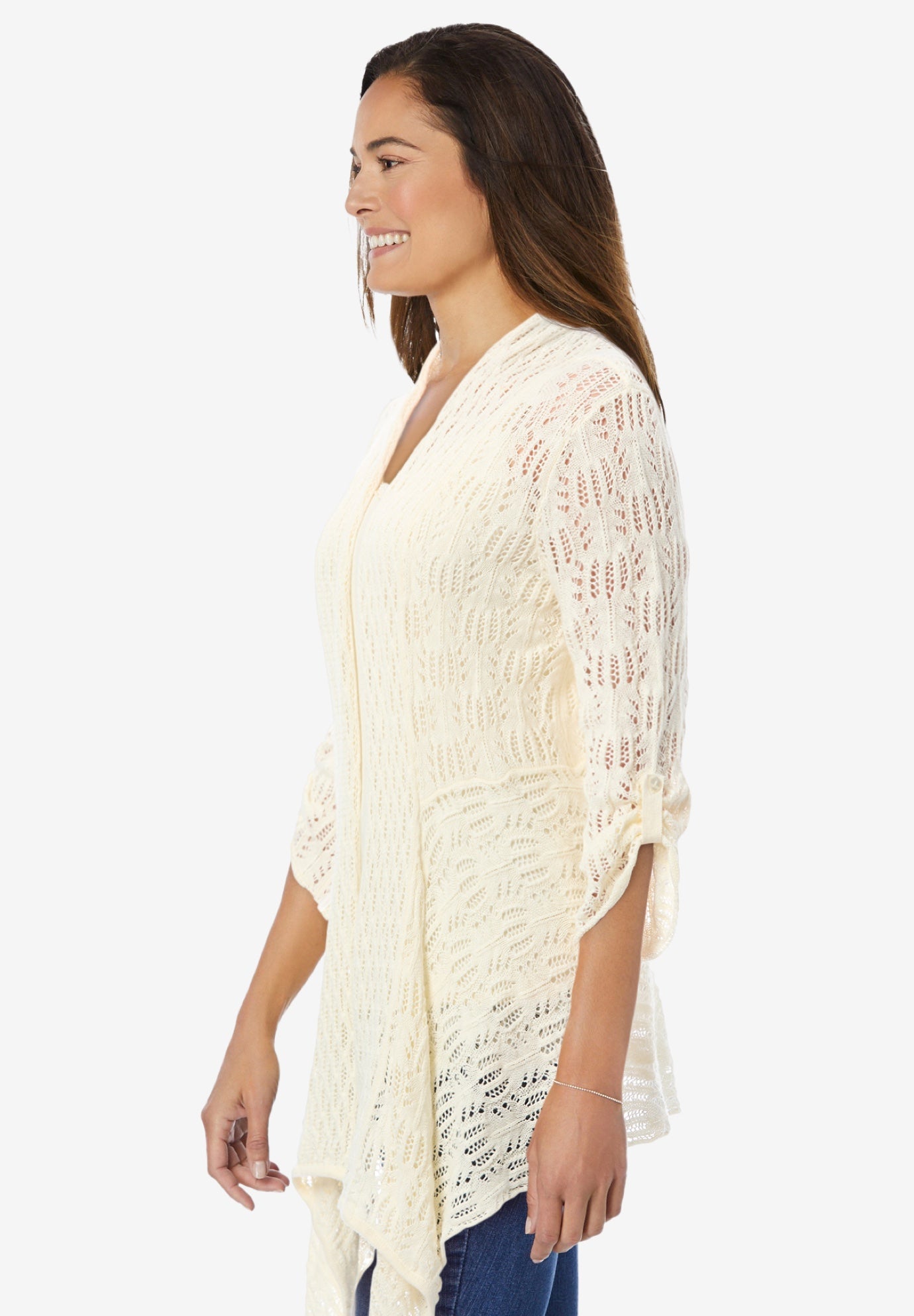 Open Front Pointelle Cardigan Sweater image number 2