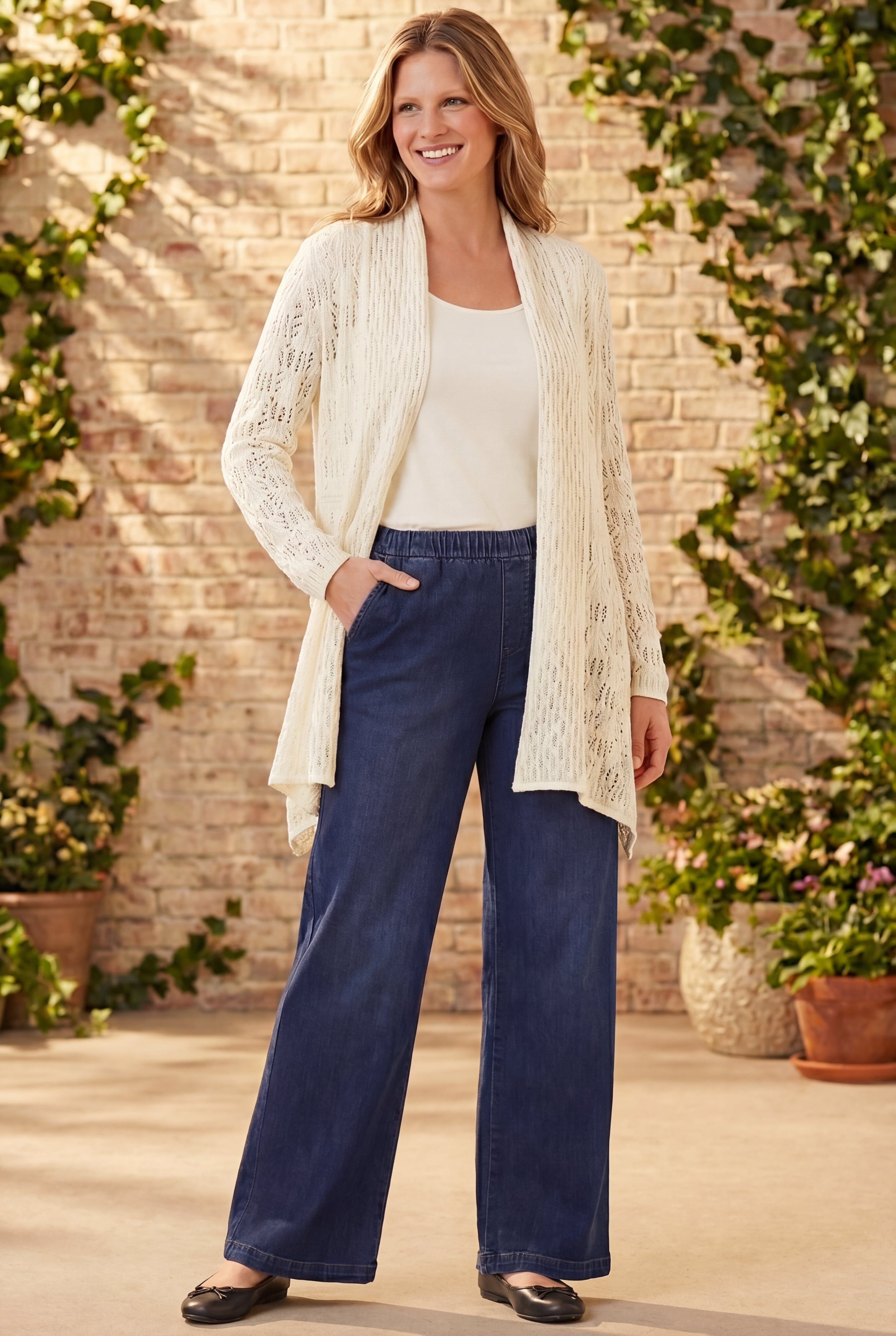 Open Front Pointelle Cardigan Sweater image number 0