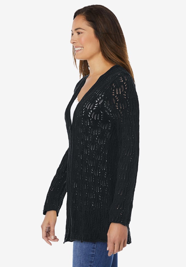 Open Front Pointelle Cardigan image number 2