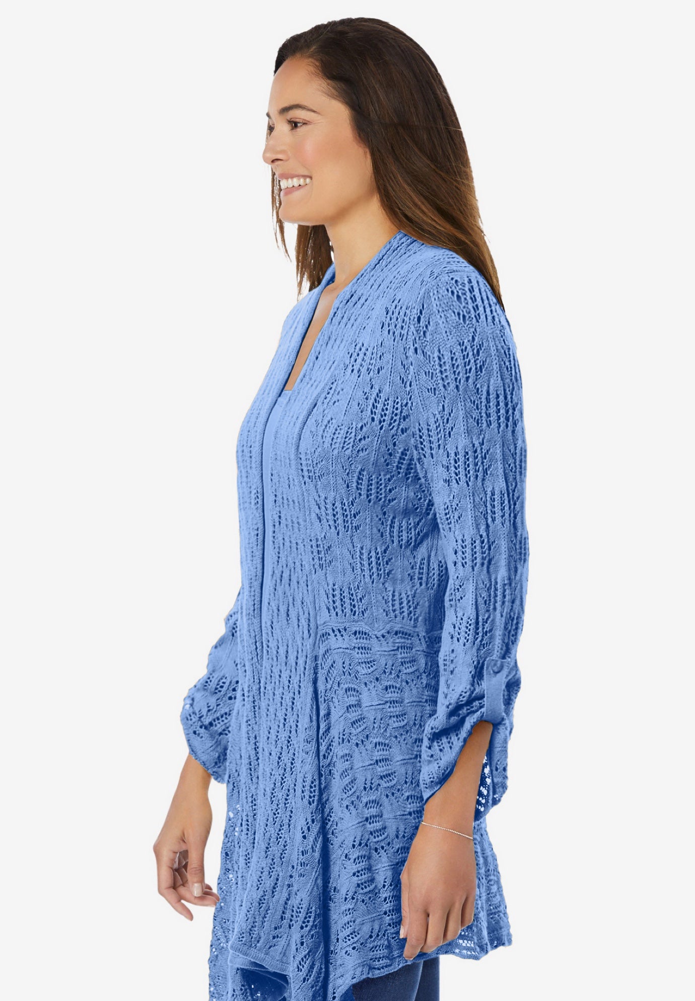Open Front Pointelle Cardigan Sweater image number 3
