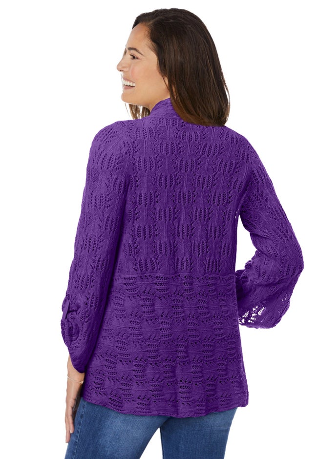 Open Front Pointelle Cardigan Sweater image number 1