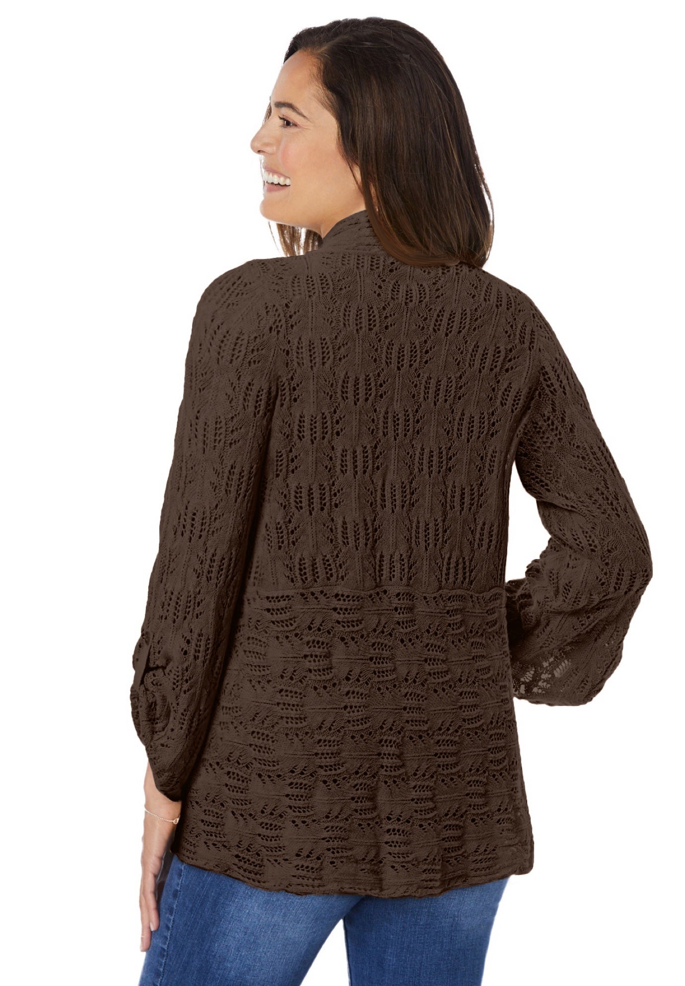 Open Front Pointelle Cardigan Sweater image number 1
