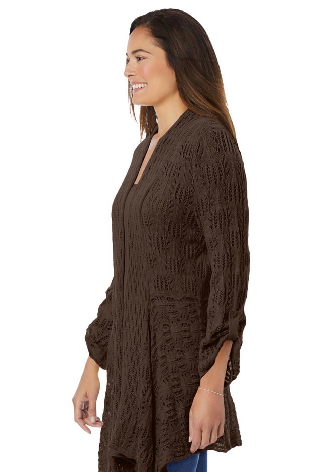 Open Front Pointelle Cardigan Sweater image number 2