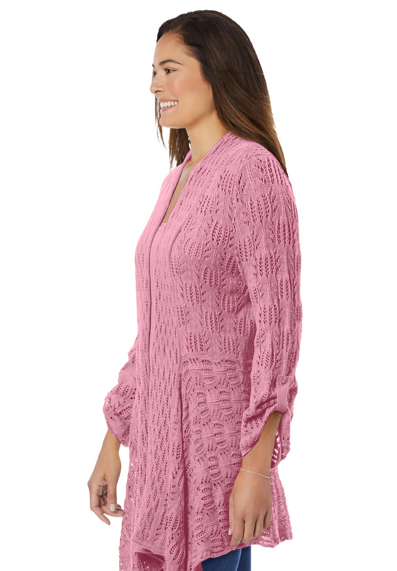 Open Front Pointelle Cardigan Sweater image number 4