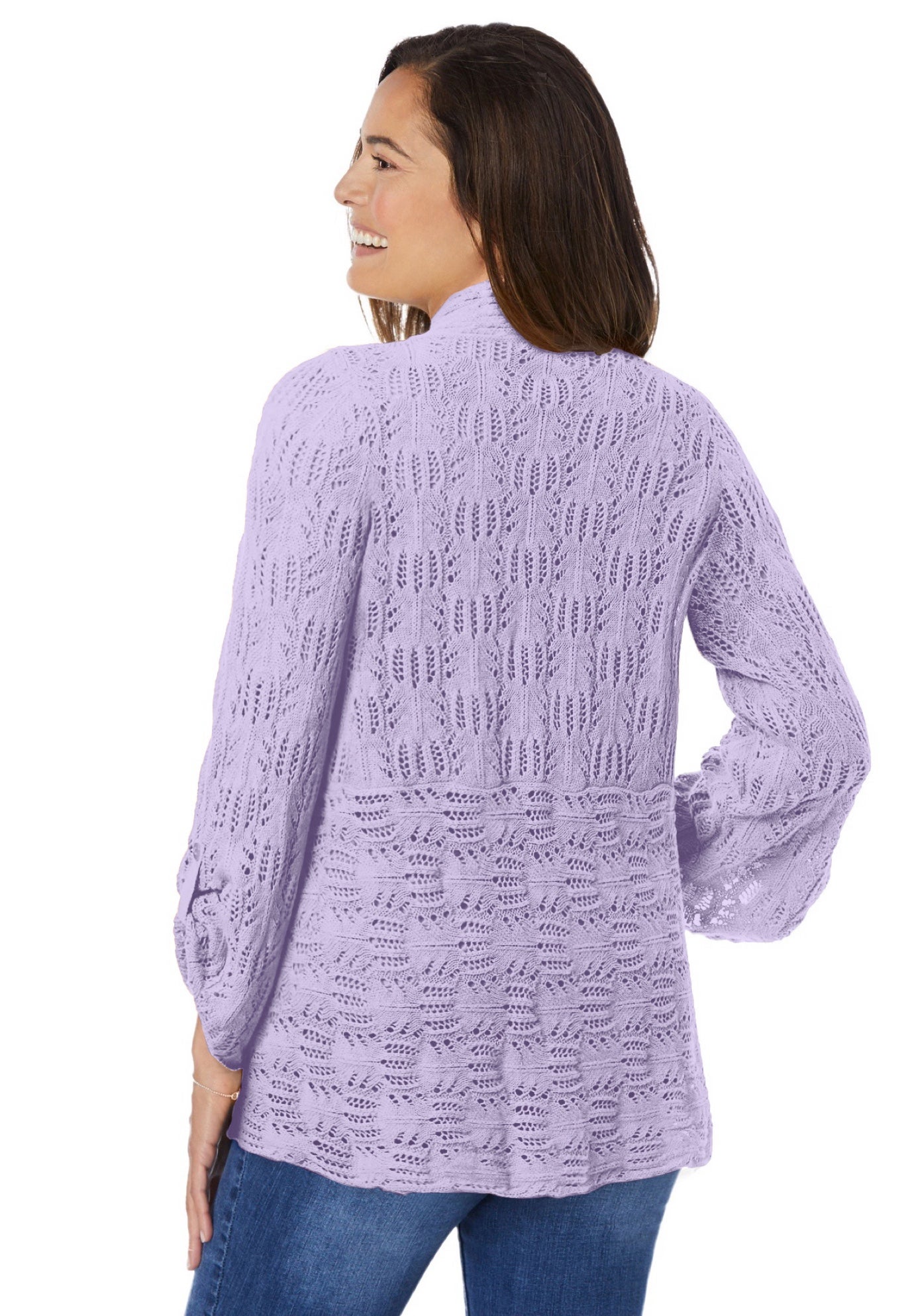 Open Front Pointelle Cardigan Sweater image number 1
