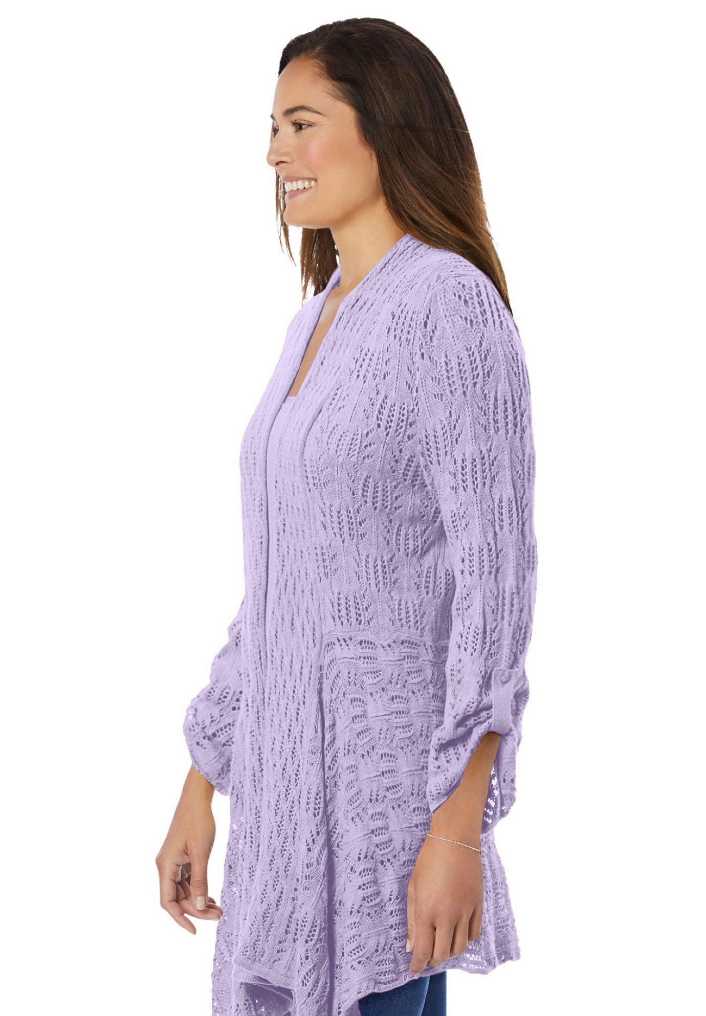 Open Front Pointelle Cardigan Sweater image number 2
