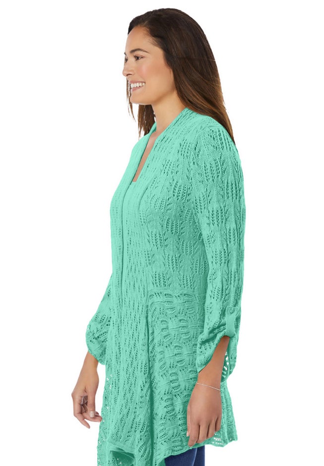 Open Front Pointelle Cardigan Sweater image number 2