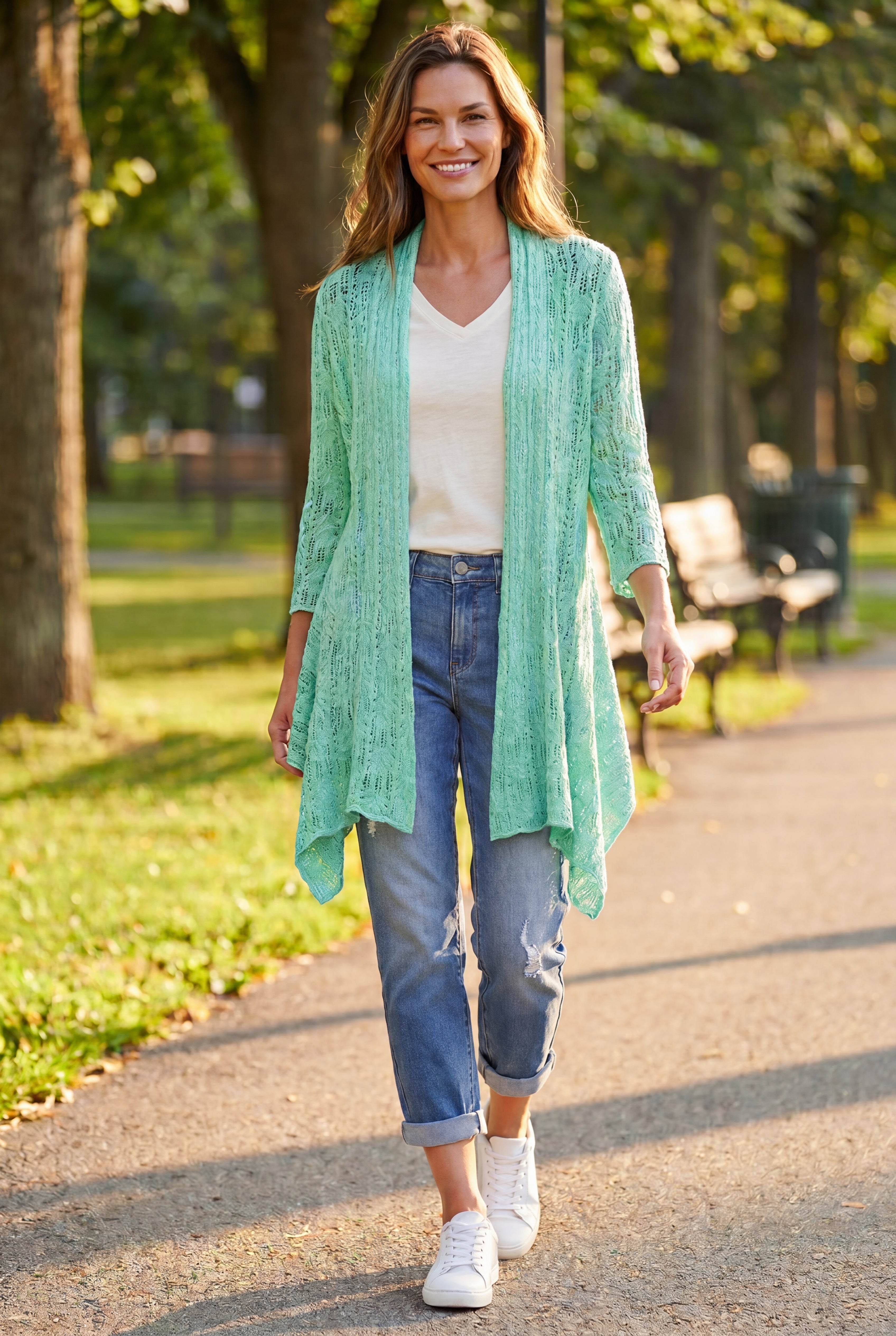 Open Front Pointelle Cardigan Sweater image number 0