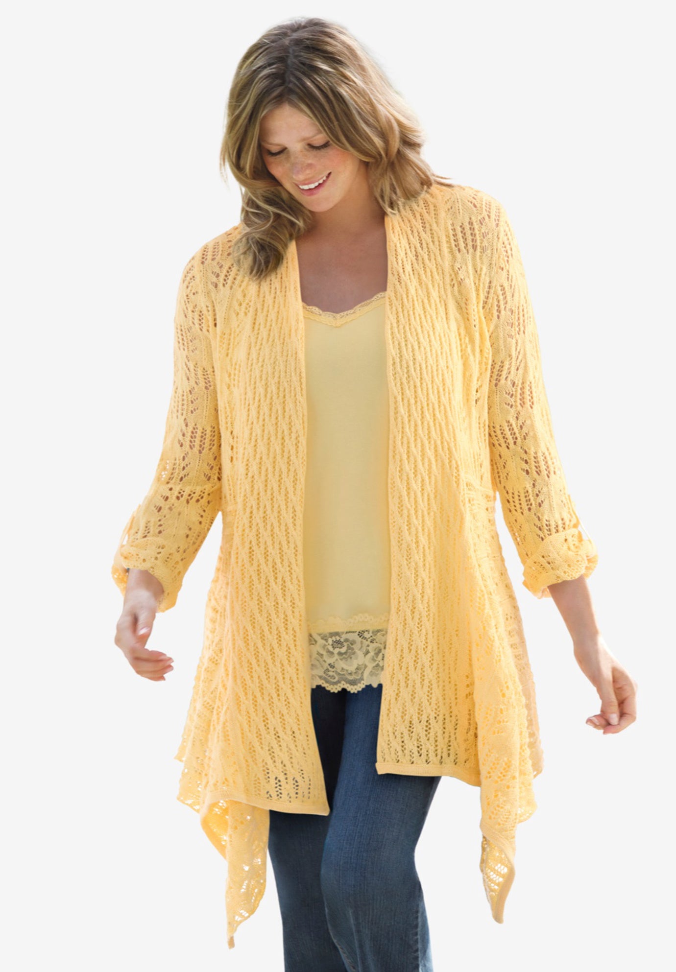 Open Front Pointelle Cardigan Sweater image number 1