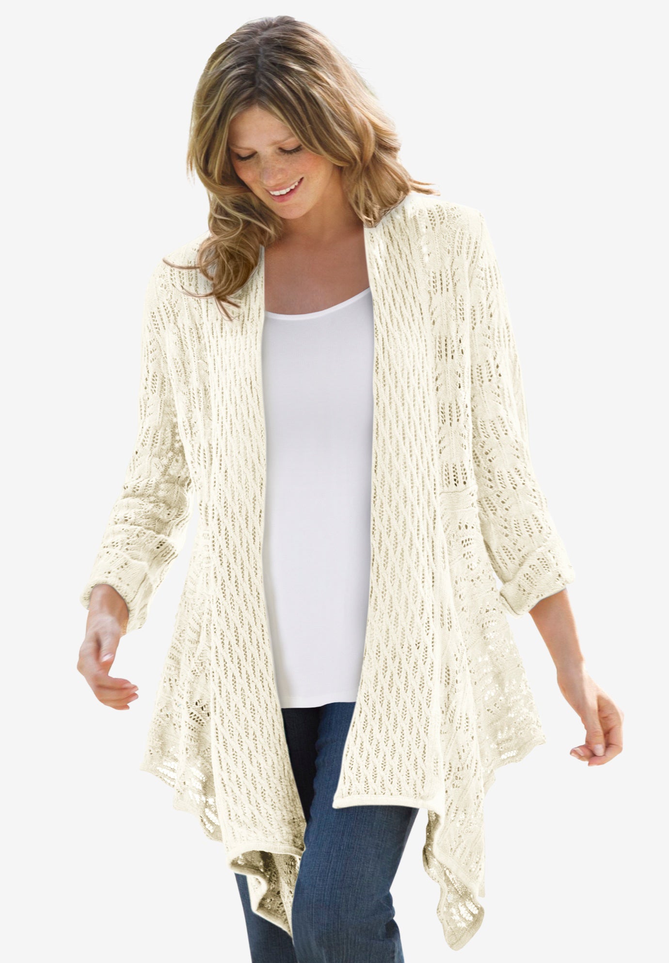 Open Front Pointelle Cardigan Sweater image number 0