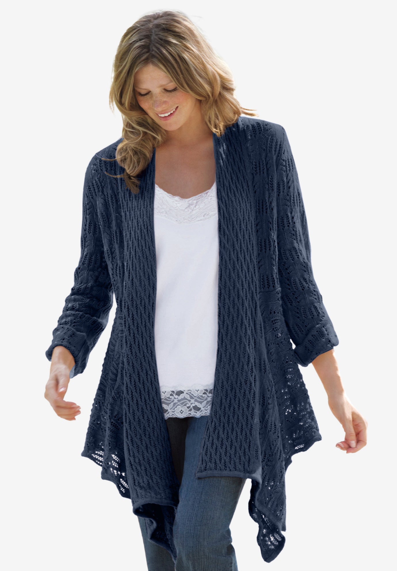 Open Front Pointelle Cardigan image number 0