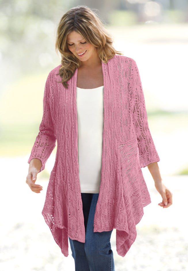 Open Front Pointelle Cardigan Sweater image number 2