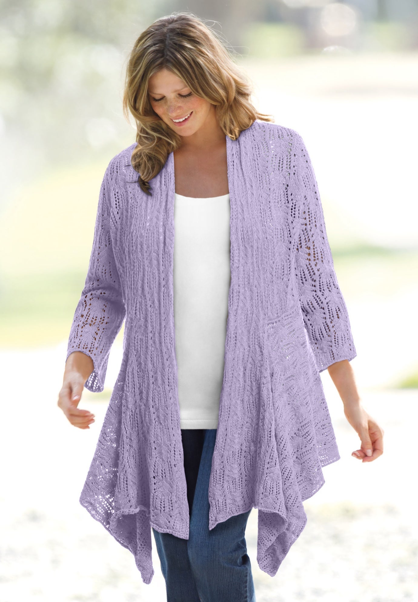 Open Front Pointelle Cardigan Sweater image number 0