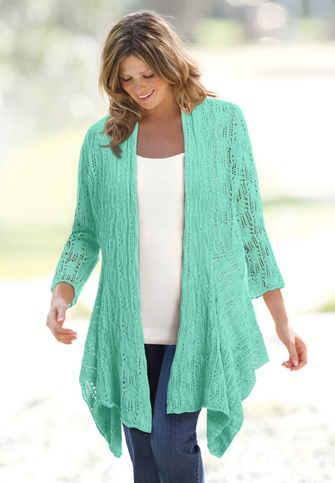 Open Front Pointelle Cardigan Sweater image number 0