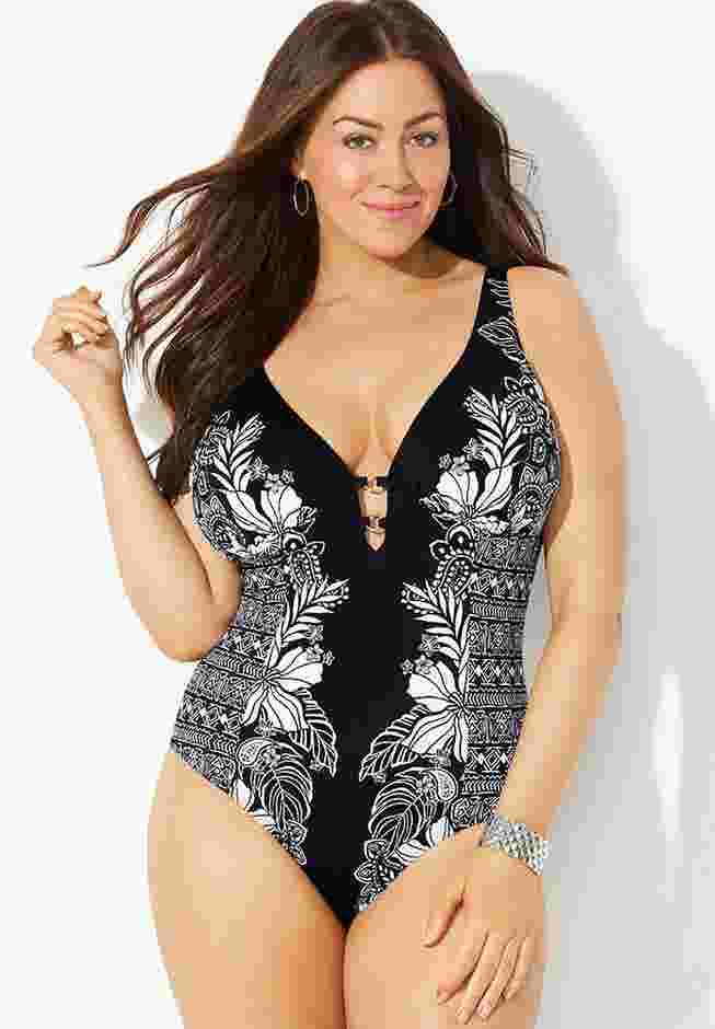V-Neck Ring One Piece Swimsuit image number 2