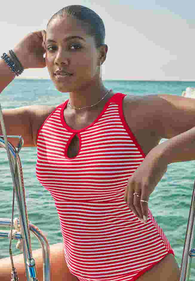Metallic Lurex High Neck Tankini Top image number 0