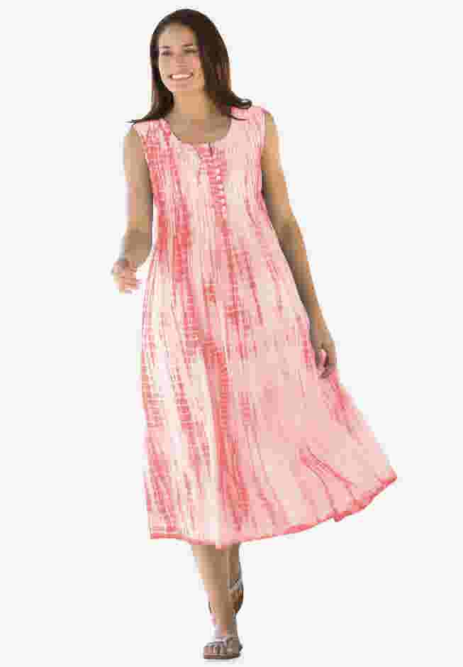 Sleeveless Pintuck Tie-Dye Dress image number 0