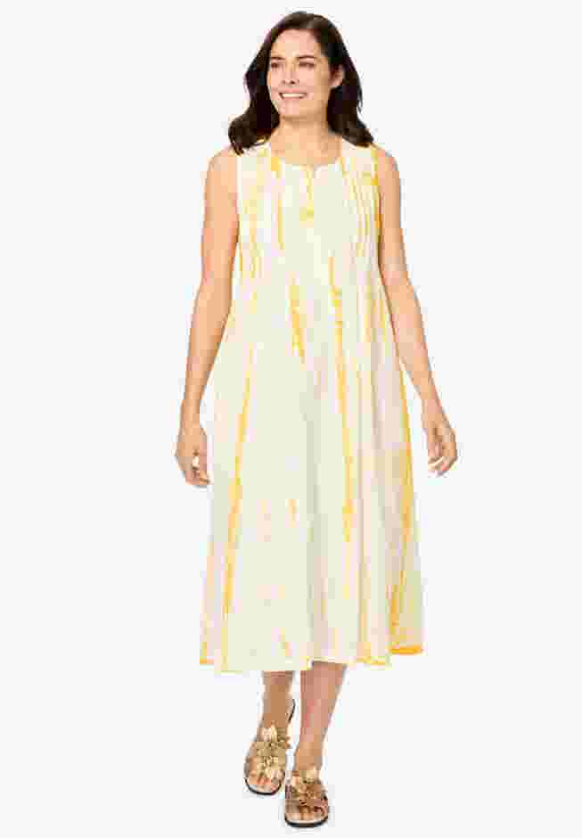 Sleeveless Pintuck Tie-Dye Dress image number 0