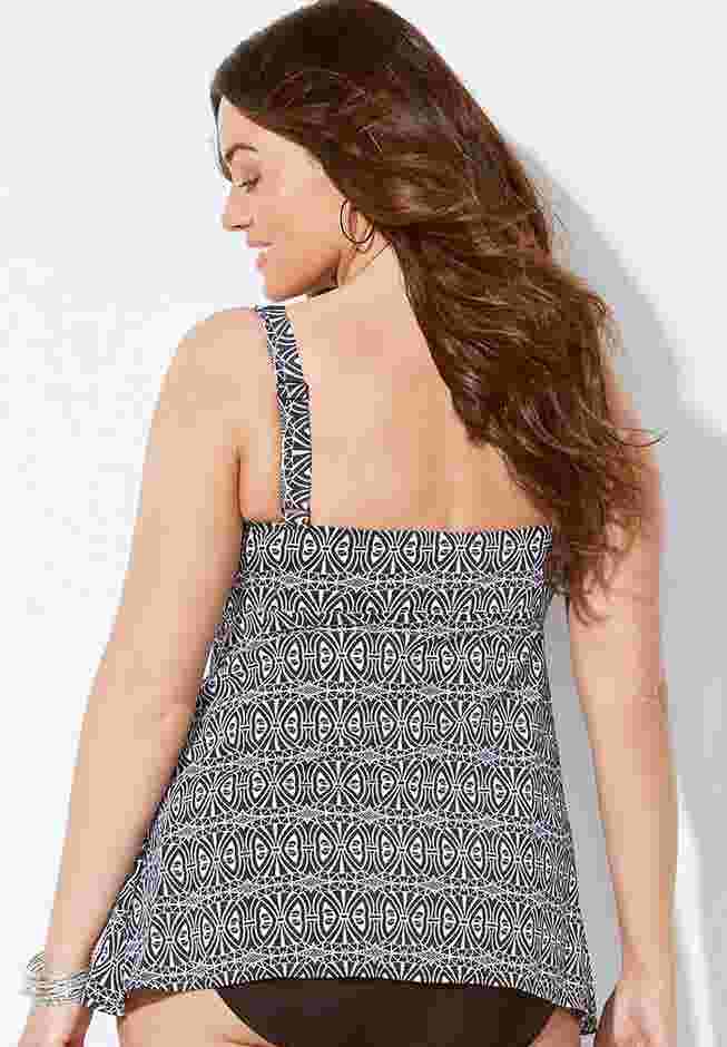 V-Neck Trim Flowy Tankini Top image number 1