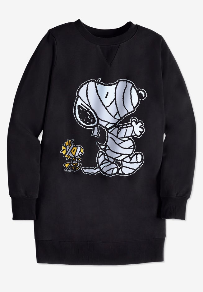 Peanuts Long-Sleeve Fleece Sweatshirt Black Mummy Snoopy image number 1