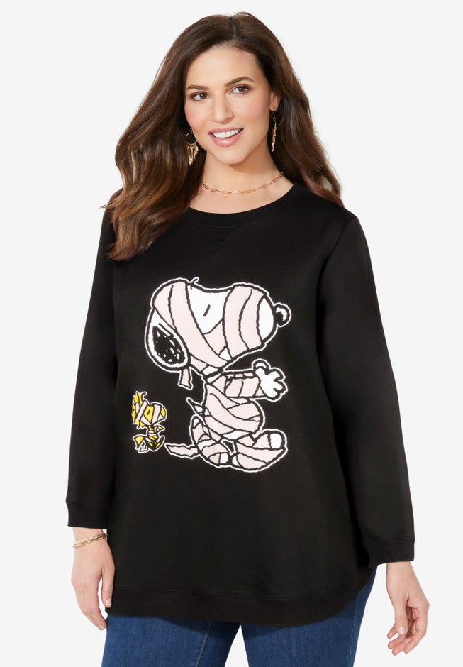 Peanuts Long-Sleeve Fleece Sweatshirt Black Mummy Snoopy image number 0