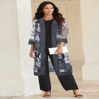 Plus-Size 3/4 Sleeve 3 Piece ITY Printed Duster Pant Set image number null