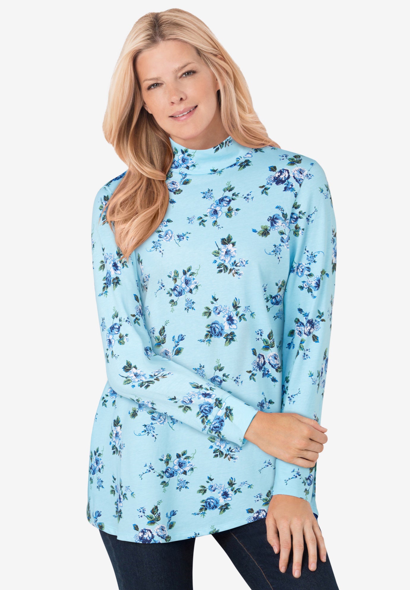 Perfect Printed Long-Sleeve Mockneck Tee image number 0