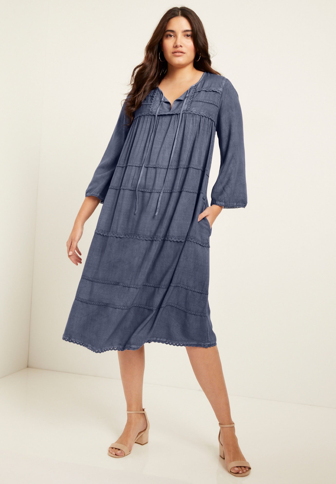 Acid Wash Peasant Dress image number 0
