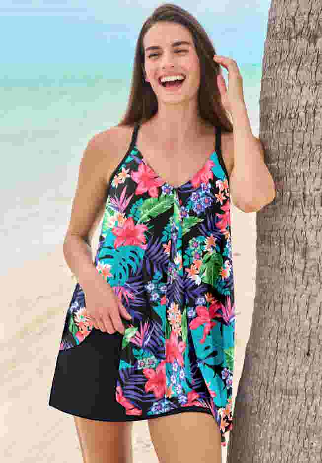 Longer-Length Mesh Tankini Top image number 0