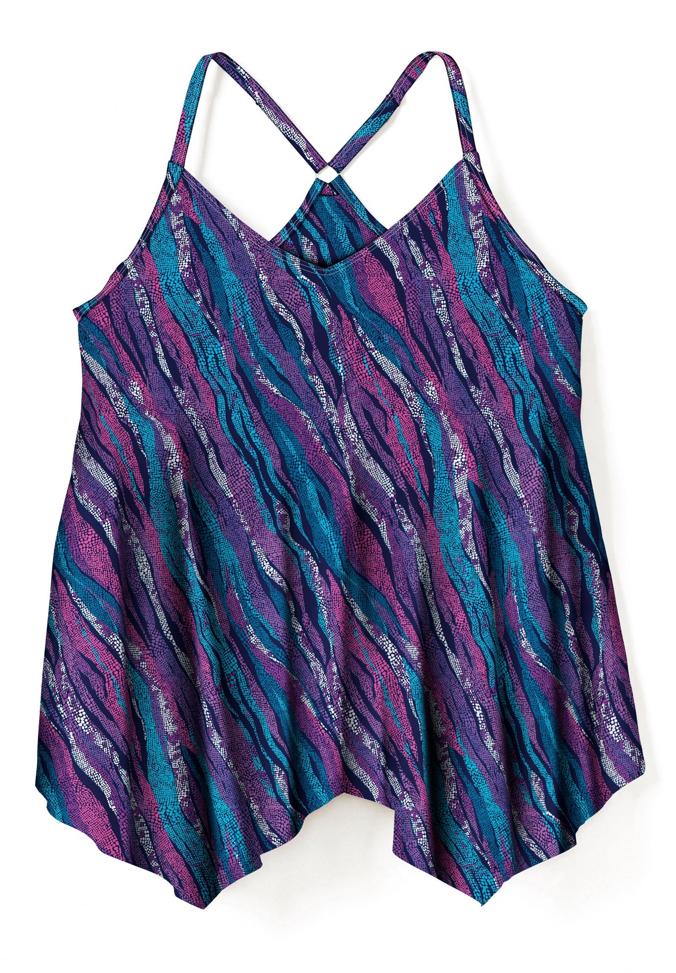 Longer-Length Draped Mesh Racerback Tankini Top image number 3