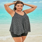 Longer-Length Draped Mesh Racerback Tankini Top image number null