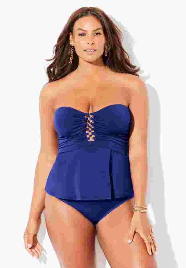 Underwire Shirred Ring Bandeau Tankini Top image number 2