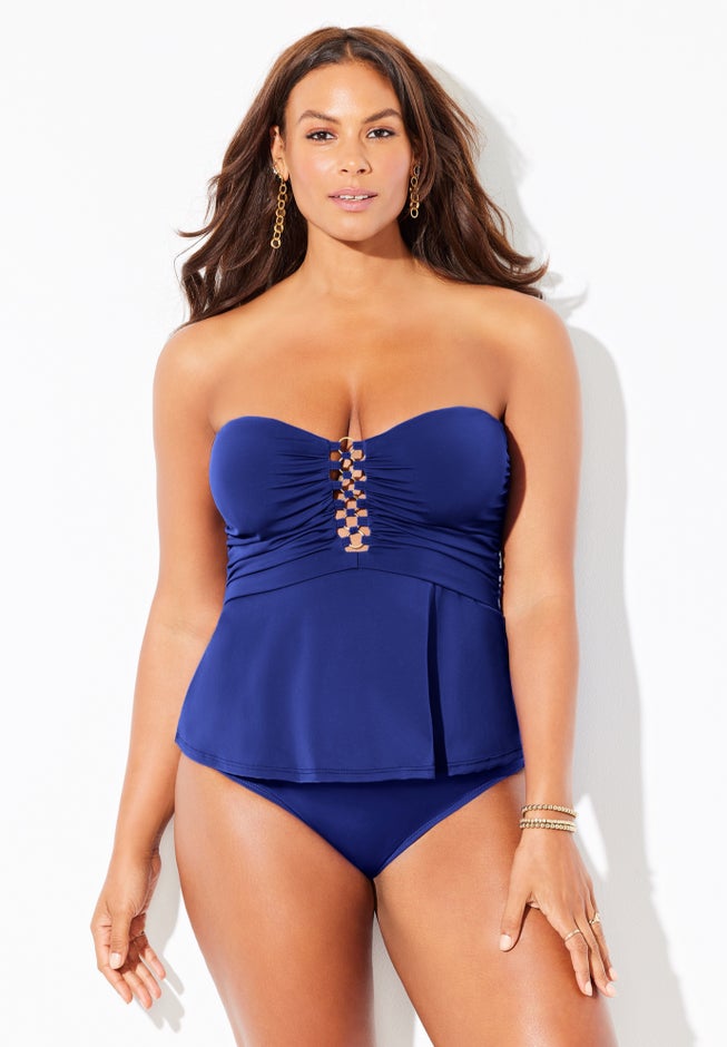 Underwire Shirred Ring Bandeau Tankini Top image number 2