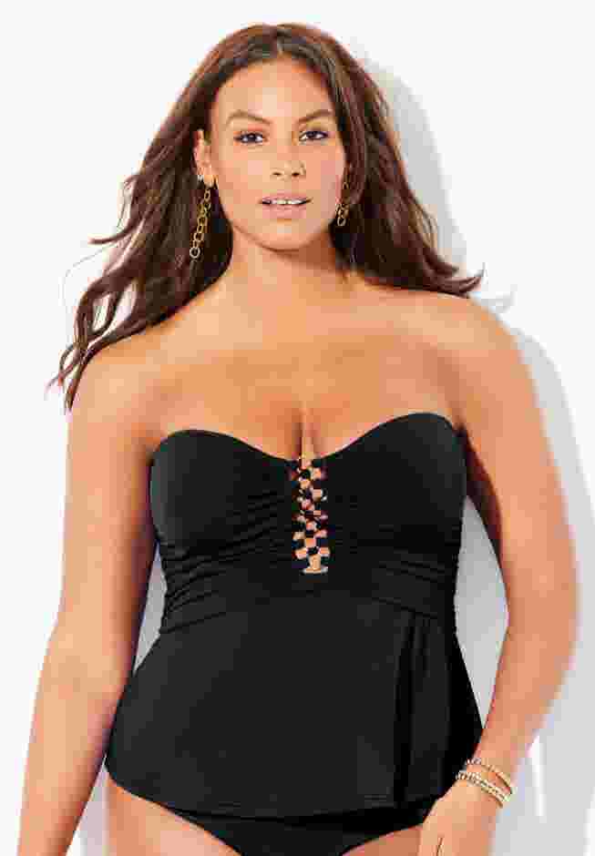 Underwire Shirred Ring Bandeau Tankini Top image number 3