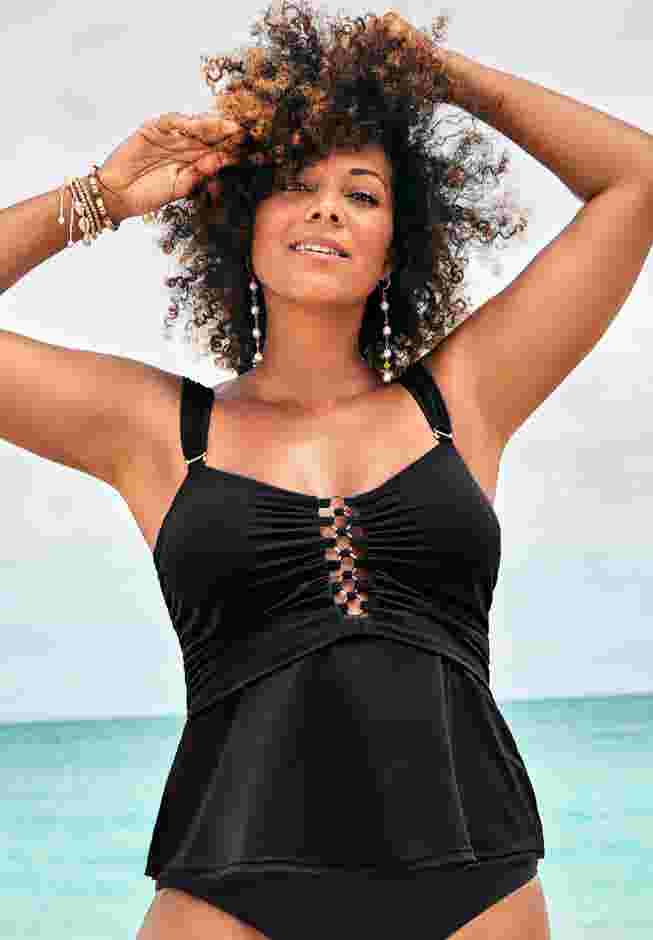 Underwire Shirred Ring Bandeau Tankini Top image number 5