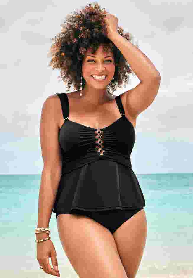 Underwire Shirred Ring Bandeau Tankini Top image number 0